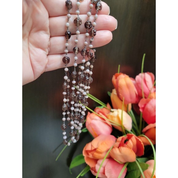 Antique Art Deco Amethyst Color Molded Flower Glass Beads Flapper Necklace 54" - Picture 5 of 8